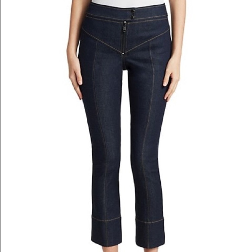 Cinq à Sept Dark Blue zipper front cropped Jeans